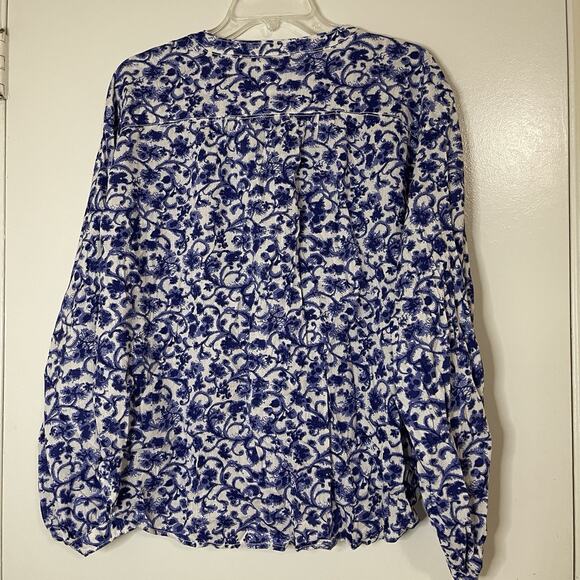 ANTHROPOLOGIE Pilcro blue floral damask button down long sleeve blouse top MED - Picture 6 of 6